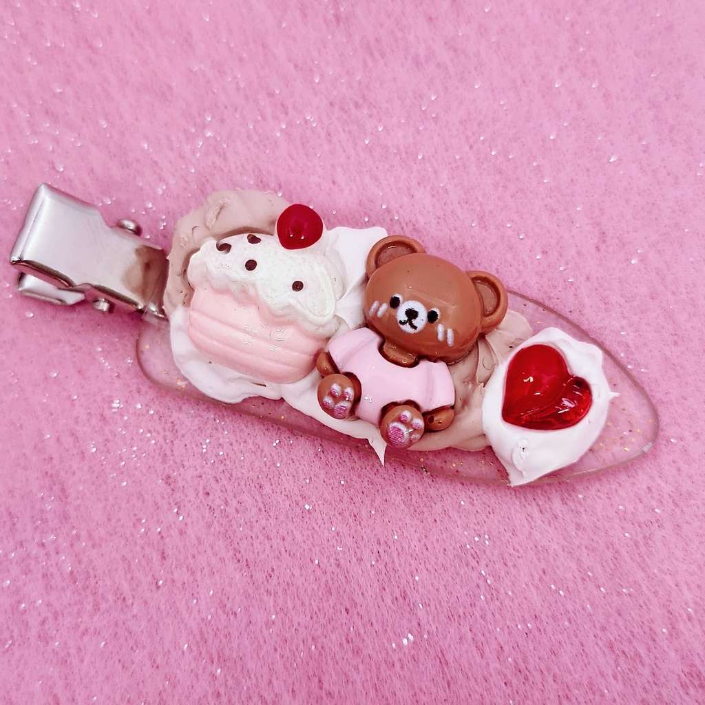 Barrette gourmande nounours et cupcake