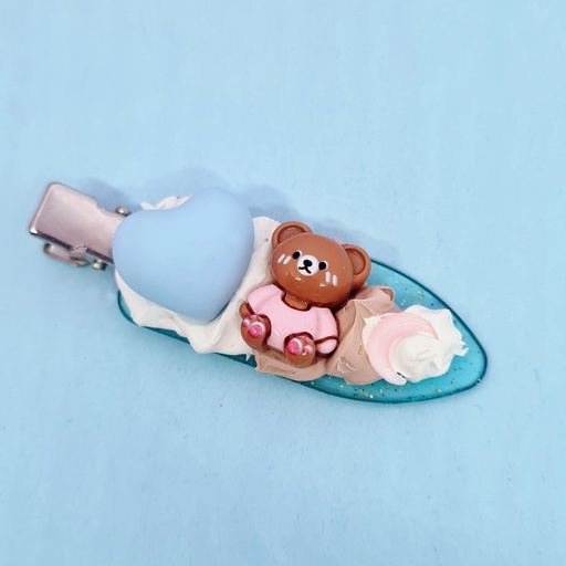 Barrette gourmande nounours et cœur pastel